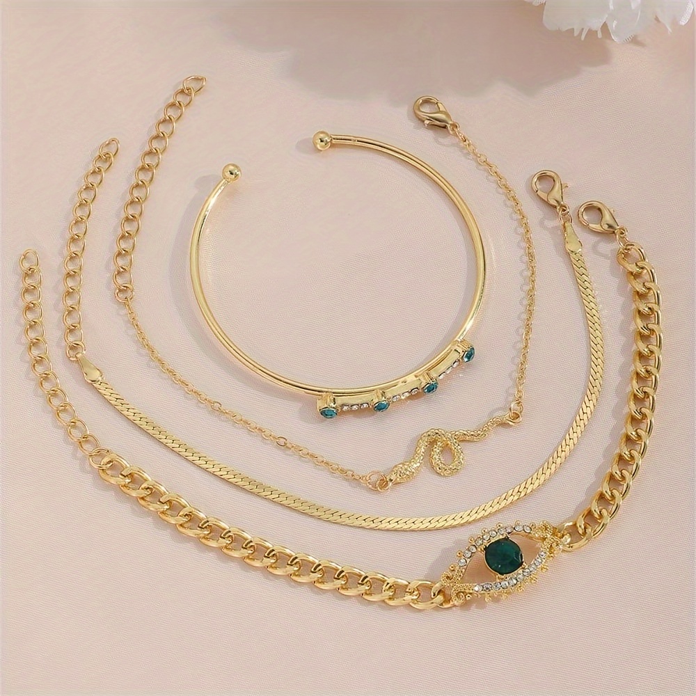 Vintage Snake Ring Set with Cubic Zirconia, 4 Piece Set for Women