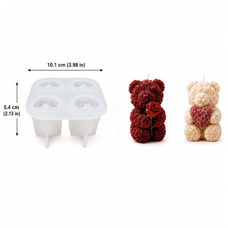 TEMU Stampo in silicone CIBATU a 4 cavit� con orso a rosa 3D per di candele e resina, stampo flessibile e smontabile a forma di orso che abbraccia un