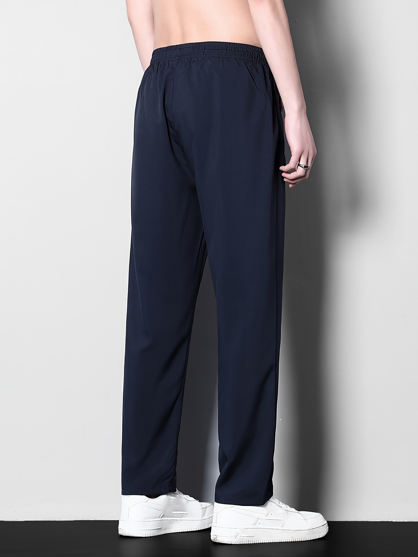 1pc Men'S Plus Size Casual Sports Pants, Polyester Stretch, Solid Color, Regular Fit, Zipper Detail, Spring/Summer Collection
