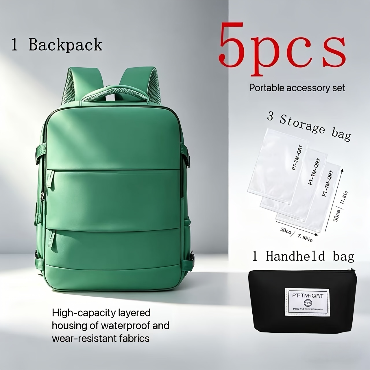 TEMU 5pcs Women's Backpack Large Capacity Travel Bag, Expandable Large Capacity Luggage Backpack, Solid Color Bag With Shoe Compartment, Adjustable