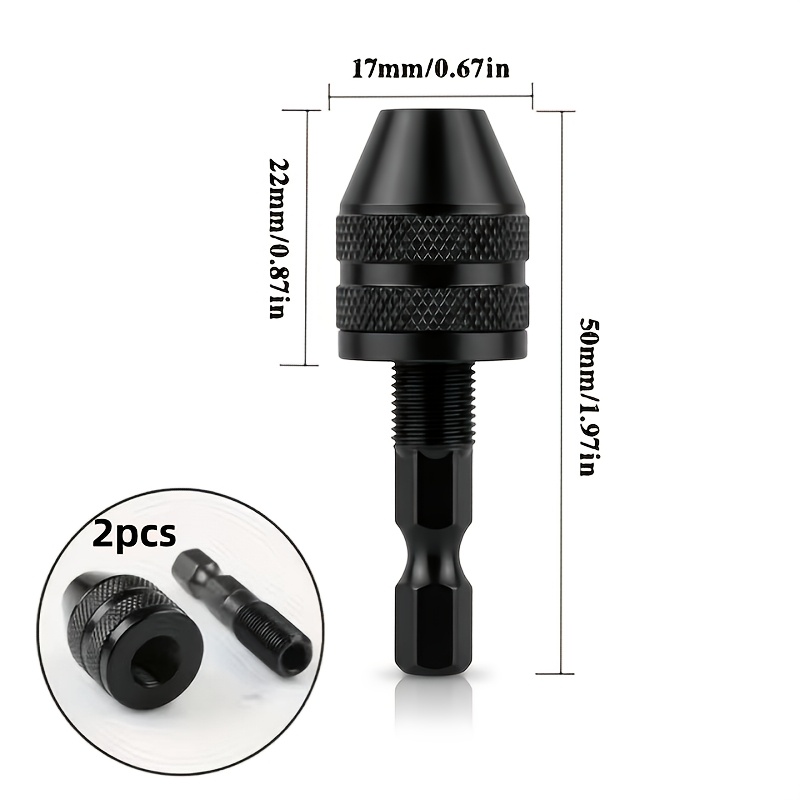 TEMU Lot de 2 adaptateurs rapides pour de perceuse, clé 0,3-6,5 mm avec queue hexagonale de pouce, convertisseur pour mèches et tournevis,