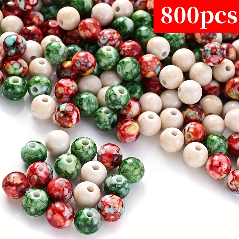 TEMU Un grand sac contenant 800 pièces de perles de 8 mm de différentes couleurs de Noël, avec des de fleurs éclatantes. Ces perles rondes en