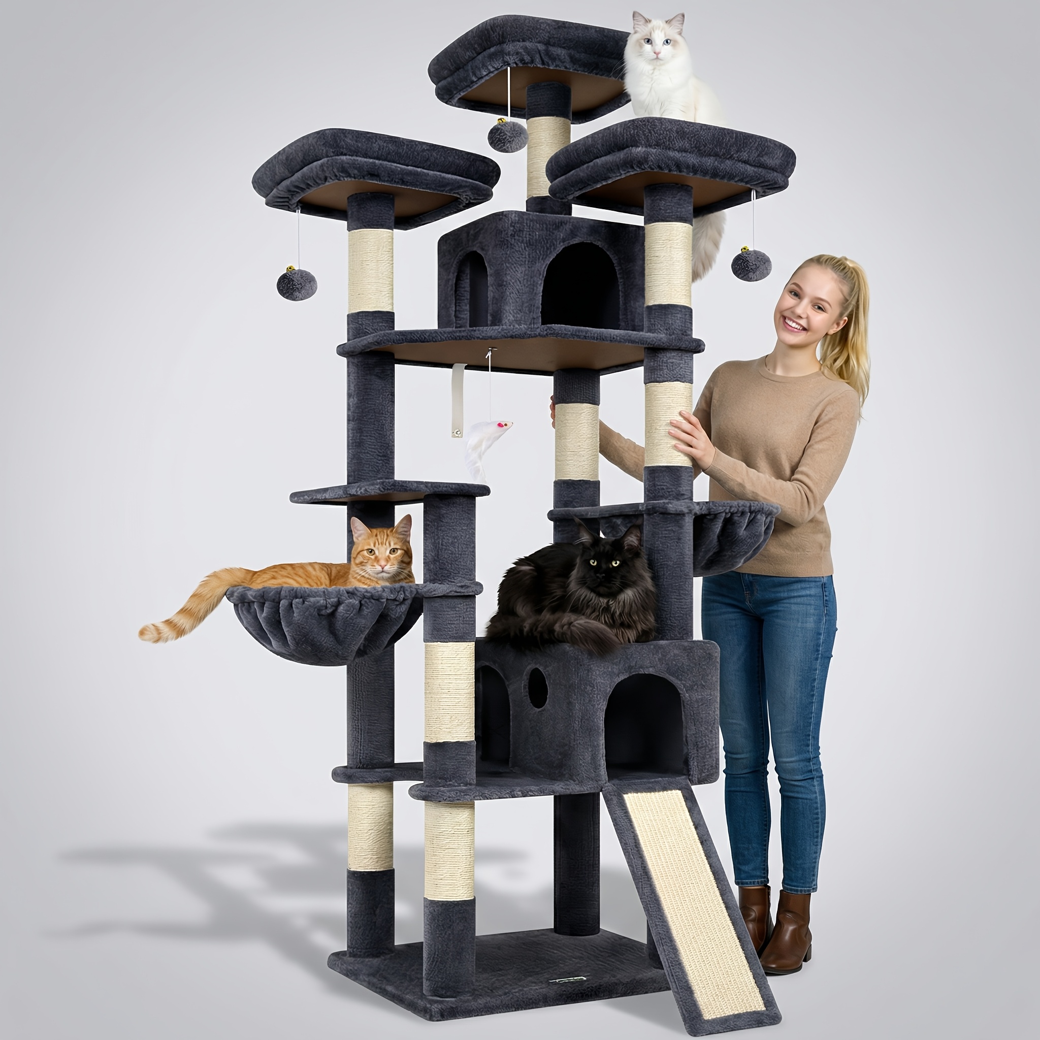 TEMU Globlazer Big Cat Tower For Indoor Cats, 83inch Cat Tower For Multiple Adult Cats Xxl Cat Tree With 8 Scratching Post, Scratching Board, 3