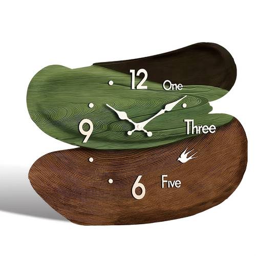 1pc irregular wall clock modern minimalist vintage design brown green black layered design hanging clock silent quartz irregular wooden clock suitable for bedroom living room office kitchen bathroom battery operated batteries