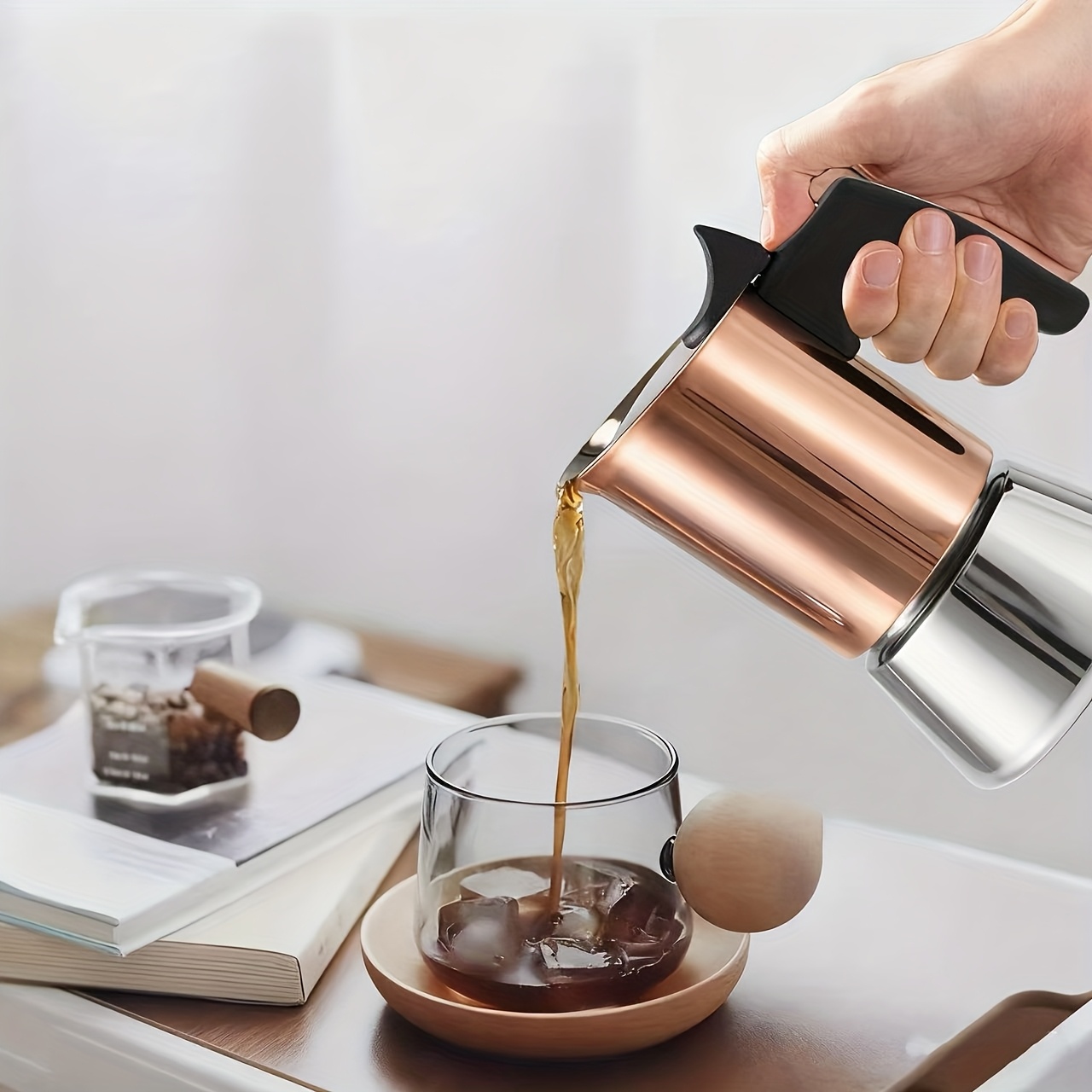 Rose Gold-Plated Italian Espresso Maker, 2/4/6/9-Cup Capacity