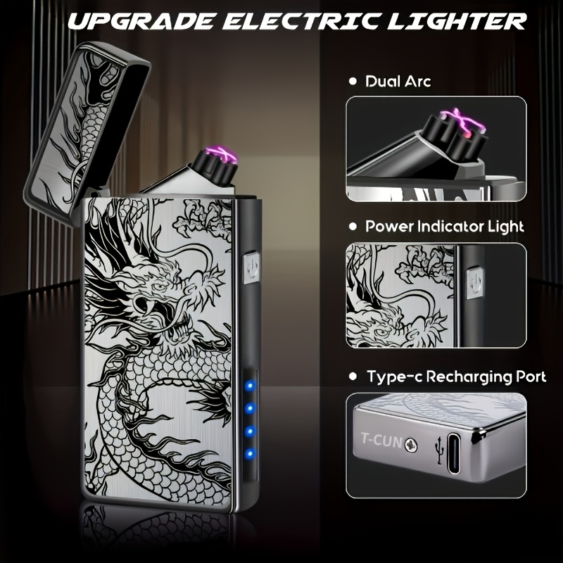 TEMU Fashion High End Dragon, Tiger, Wolf Personalized Electric Lighter Windproof Flameless Usb Mini Rechargeable Plasma , Suitable For Camping,
