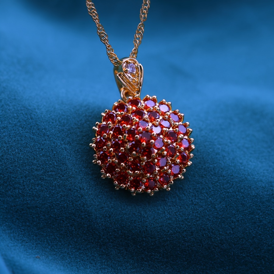 

1pc 18k Copper Pendant Red Synthetic Zirconia, For Gifting And , For Christmas And All