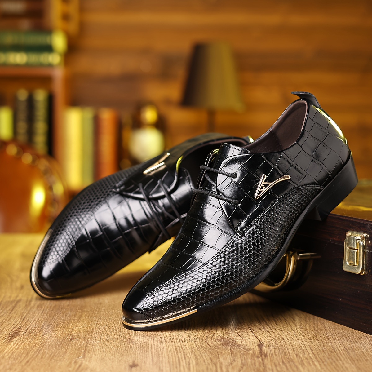 *'s Formal Dress Shoes Crocodile Pattern, Lace-Up, Rubber Sole, Low-* for  Business Casual Wear, Everyday Dress Footwear Sophisticated Shoes, 