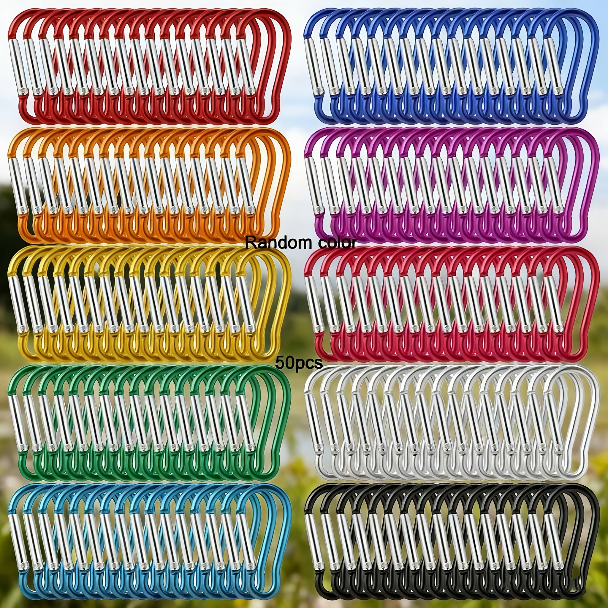 TEMU Ganci da esterno in " di alluminio" da 50/100 pezzi, multicolore casuale, con meccanismo di bloccaggio di , portachiavi con gancio da esterno,