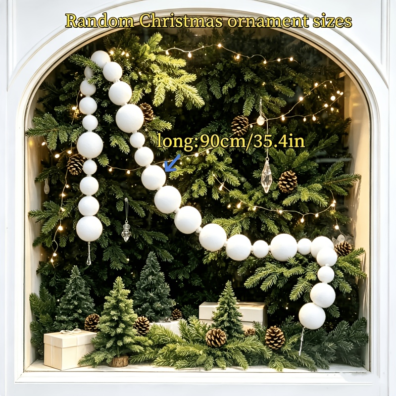 TEMU Guirnalda de bolas navideñas de terciopelo estilo Ins de 90 cm (tamaño de bolas aleatorio), bolas grandes y pequeñas de terciopelo para fiestas