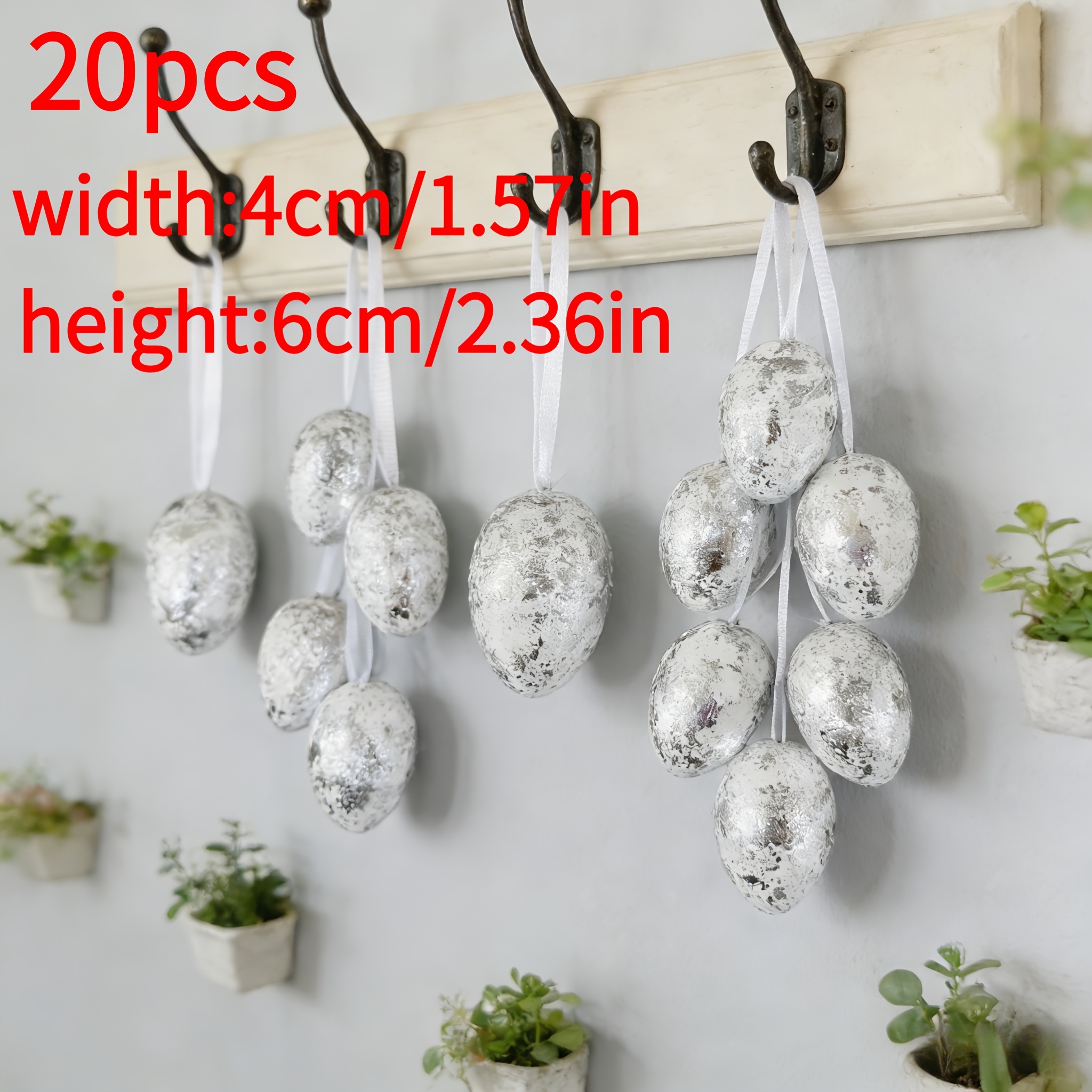 Image of 2026 New Release. 10/20pcs Easter Holiday Decoration Set, Silvery Foil Egg Ribbon Hanging Ornaments, 3*4cm/4*6cm Decorative Plastic Eggs, Suitable For Easter Theme Decorations And Home Decor