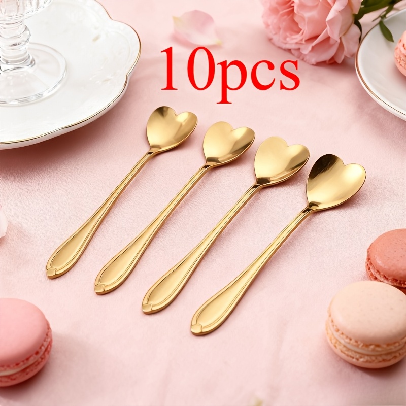 TEMU 10/20 pièces Cuillère à café domestique en acier inoxydable, dorée, de belle , de cœur, cuillère à mélanger, cuillère créative de cœur, cuillère