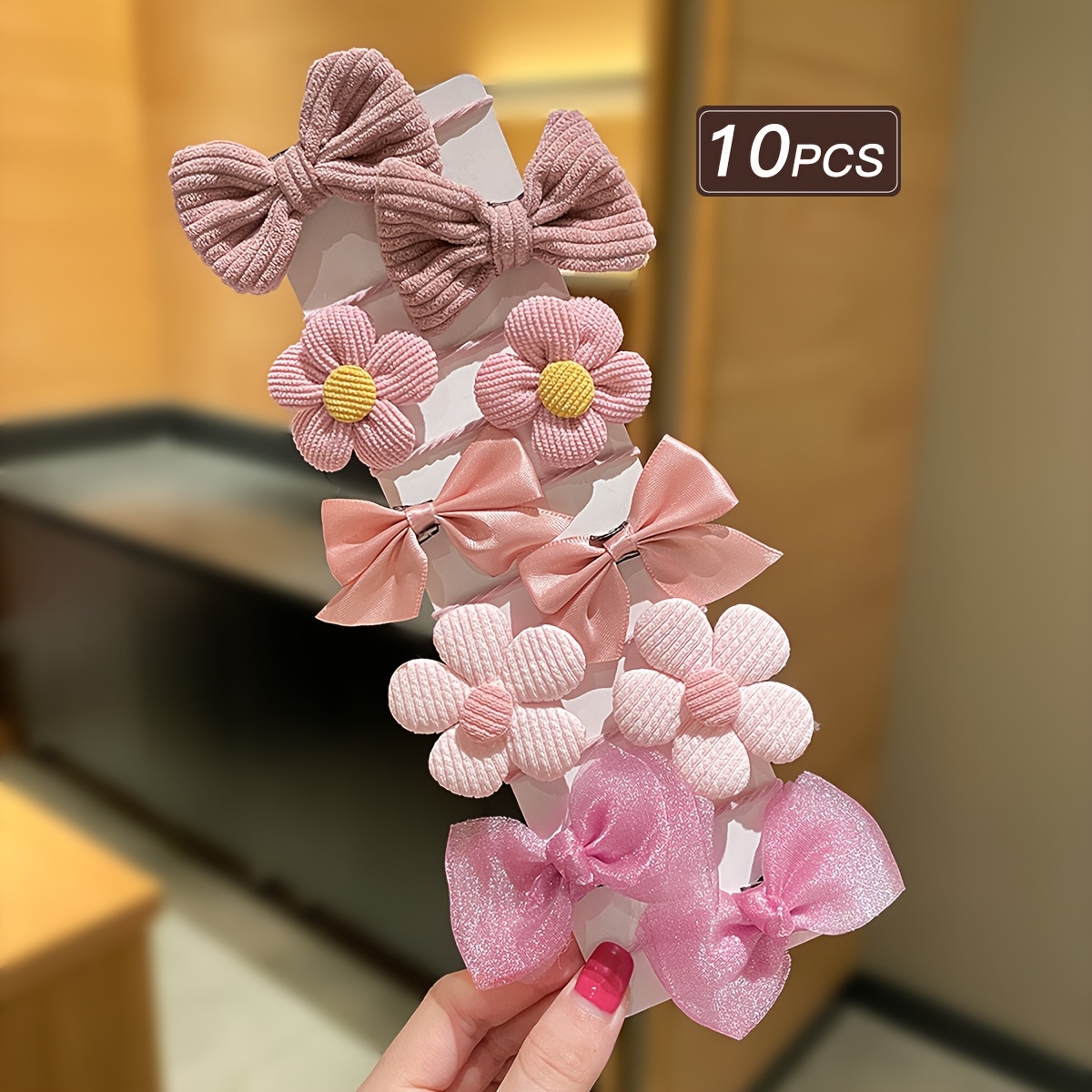 Image of 10pcs Women's Floral Bow Hair Ties, High Elasticity, Sweet And Cute, Suitable For Ponytails, Braids, And Daily Casual Use