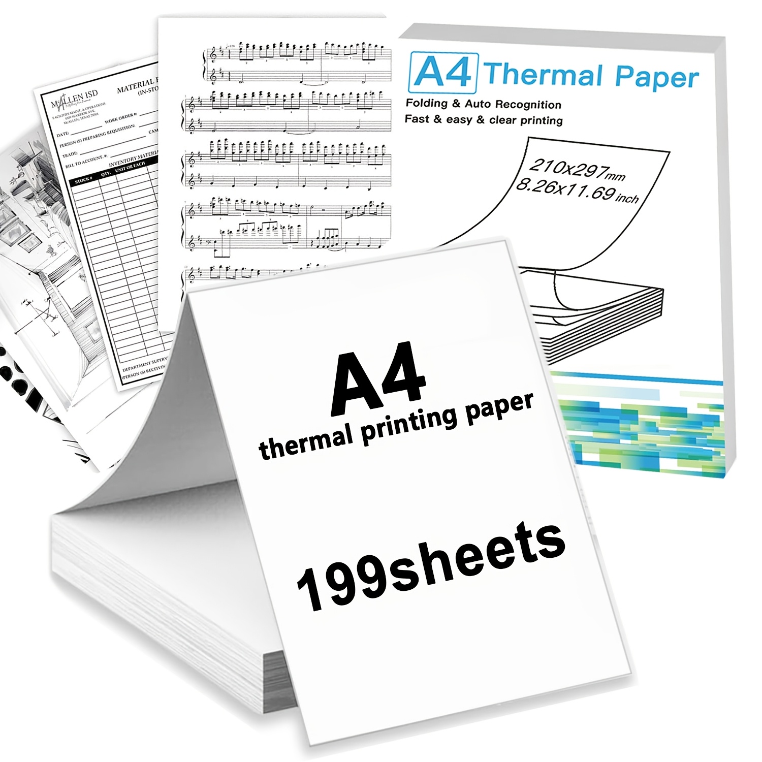Image of Compatible For Portable Thermal Printers A4 Thermal Paper Roll - Continuous Folded Copy Paper Suitable For Receipts, Invoices, , , No Ink Required, Quick-dry Paper For Office, Mobile Printing, Use