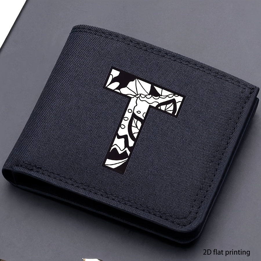 1 pieza, Cartera corta de lona impresa con 26 letras de moda para hombre, Cartera plegable con nombre propio, Cartera corta casual para negocios con ranuras para tarjetas, Regalo para hombres (impresión plana 2D)