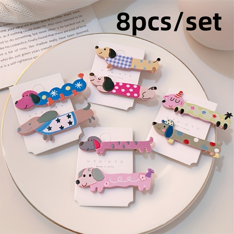 

8-pack Cute Dog Hair Clips, Acrylic Cartoon Tassel Hair Accessories, Fashion Hairpins For Women And Daily Use, Hair Claw Set