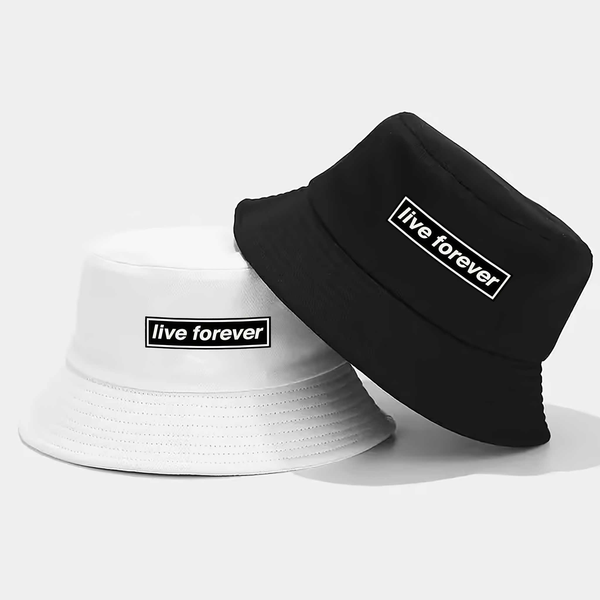 TEMU 2pcs Black And White Frame Live Retro English Street Trendy Printed Fisherman Hat, Polyester Material, Unisex, Lightweight And Breathable