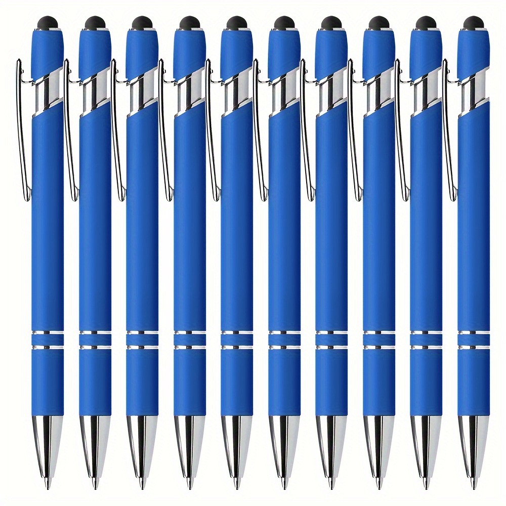 

10pcs Blue Ballpoint Pens With Stylus Tip, Writing Pens, Office And School Stationery Supplies