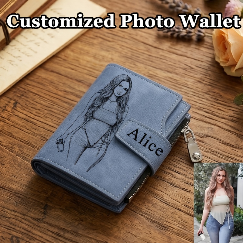 TEMU Billetera Personalizada para Mujer con Foto y , Billetera Delgada con Cierre Magnético, Regalo de , Regalo de San Valentín para Novia
