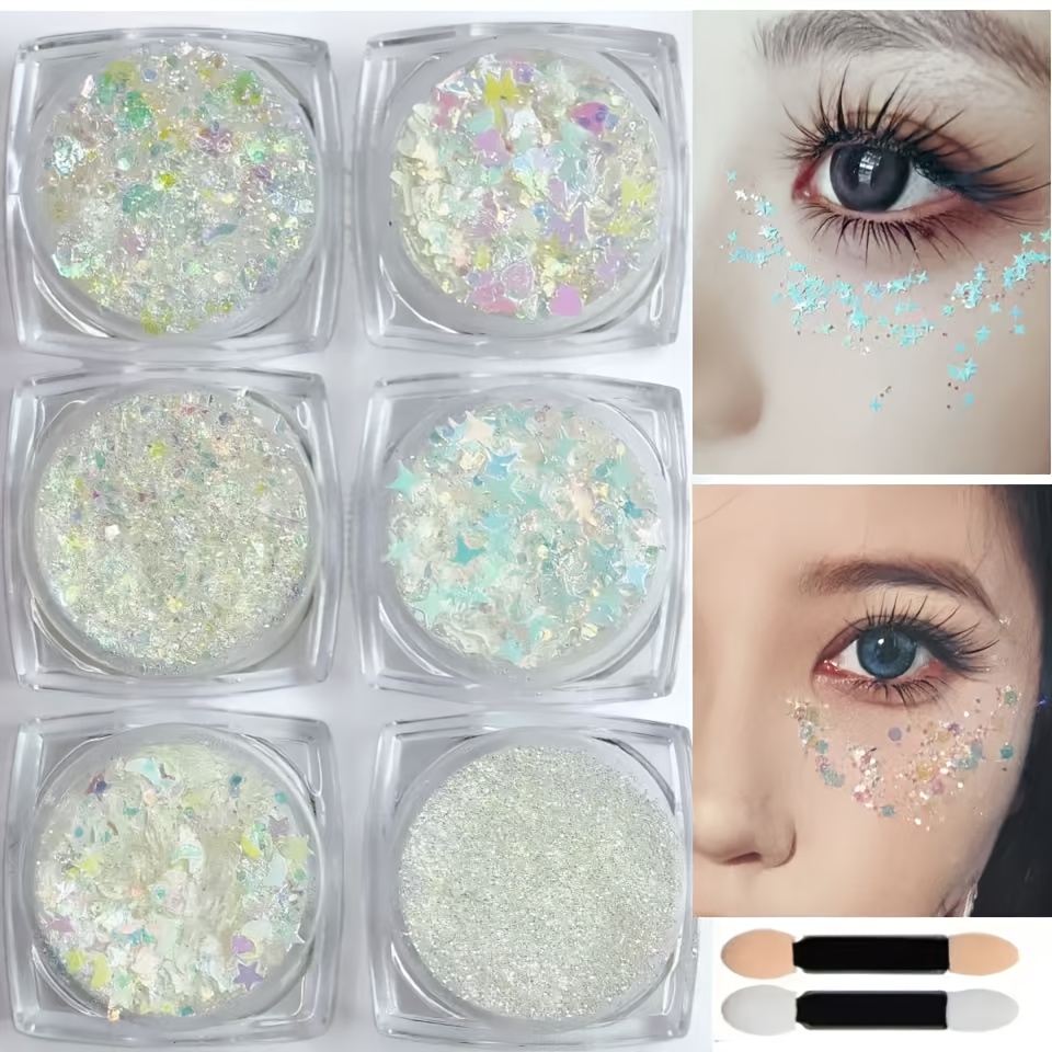 TEMU 6pcs-purple Body Glitter, Transparent White Glitter Gel, Hair Glitter Gel, 6 Shades Of Purple Glitter, Glitter Scales, Face Painting With