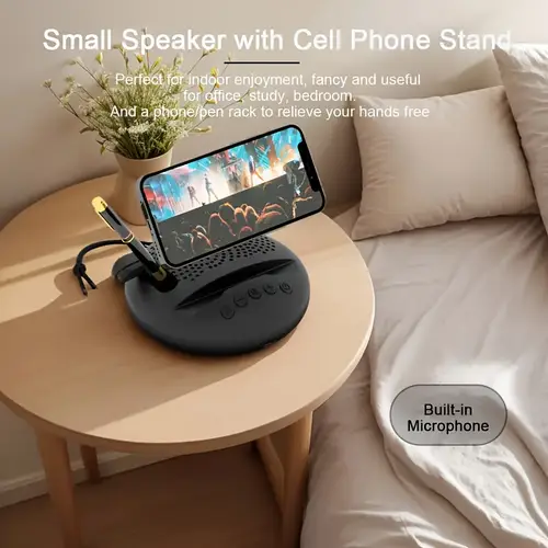 portable wireless speaker with cell phone stand and pen holder multifunctional speaker 5 bass built in microphone for home offices gift idea