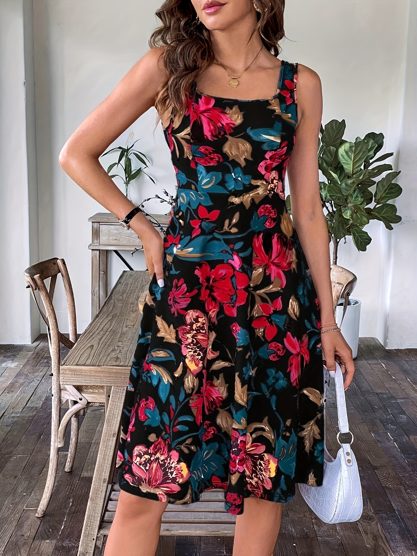 robe à bretelles larges à imprimé floral robe trapèze Temu Belgium