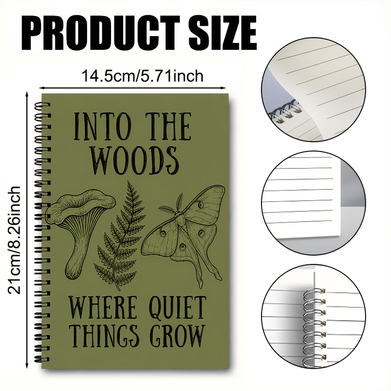 TEMU Moth Fern Coil Notebook, (60 Pages), Suitable As A Gift For , Plant Enthusiasts, And Who Appreciate Forest-themed Vintage Styles