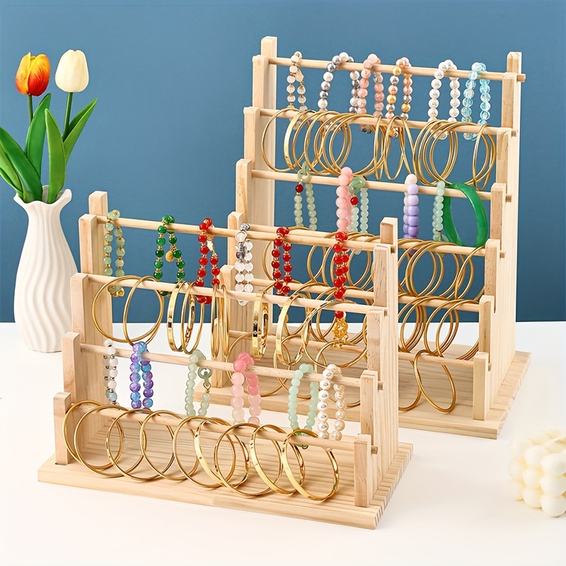 

1pc 4-tier Bamboo Jewelry Stand, Wooden Bracelet & Necklace Organizer, Multi-level Display For Accessories, Gift Supplies
