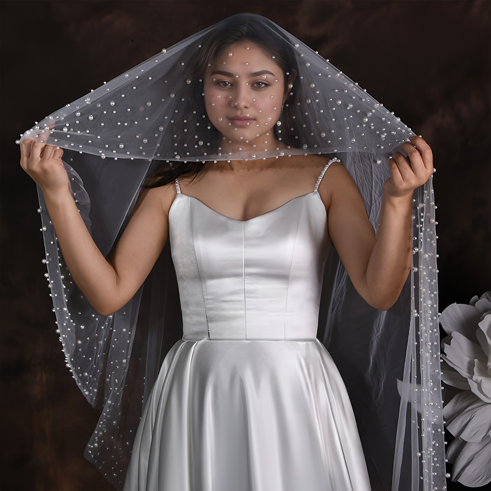 marjon bilan bezatilgan hashamatli to'y voiligi, romantik nylondan tayyorlangan, katedral uzunlikdagi voil, qo'lda yuviladigan, to'y mavzusi, m142 tafsilotlari 0