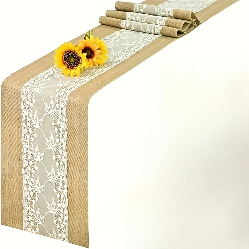 Jute Table Flag Coarse Linen Tablecloth 30cm Thick Linen Lace Tablecloth, Suitable For Wedding Table Decoration And Parties