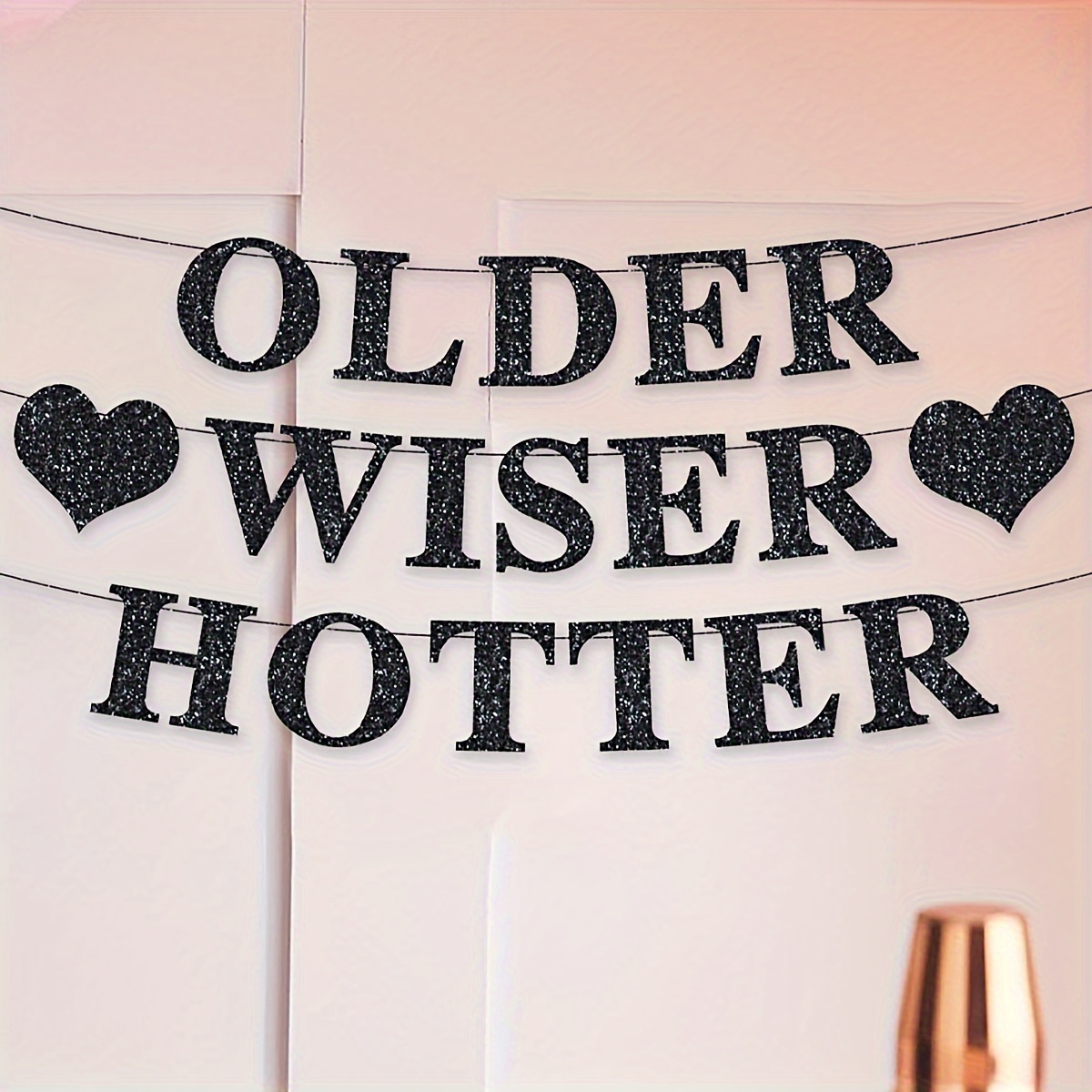 

1set Older Wiser Hotter Banner Funny Birthday Party Decorations For Women Black Glitter Happy Birthday Banner 21st 30th 40th 50th 60th 70th 80th Birthday Party Supplies, Home Wall Decor Supplies