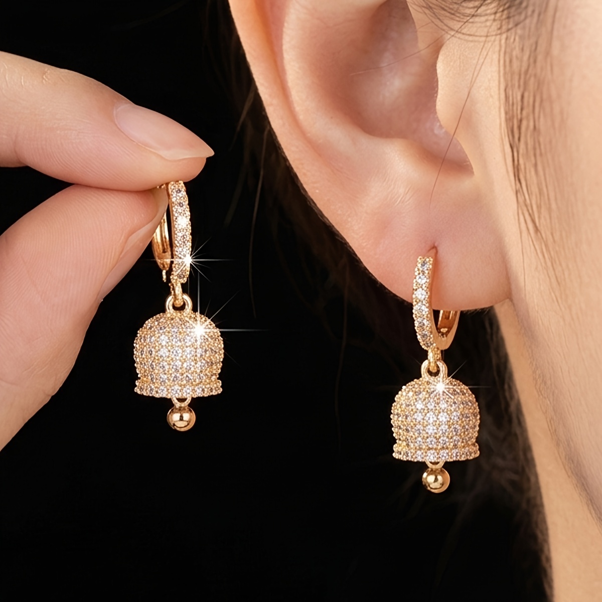 Women's Cute Bell-Shaped Zirconia Earrings