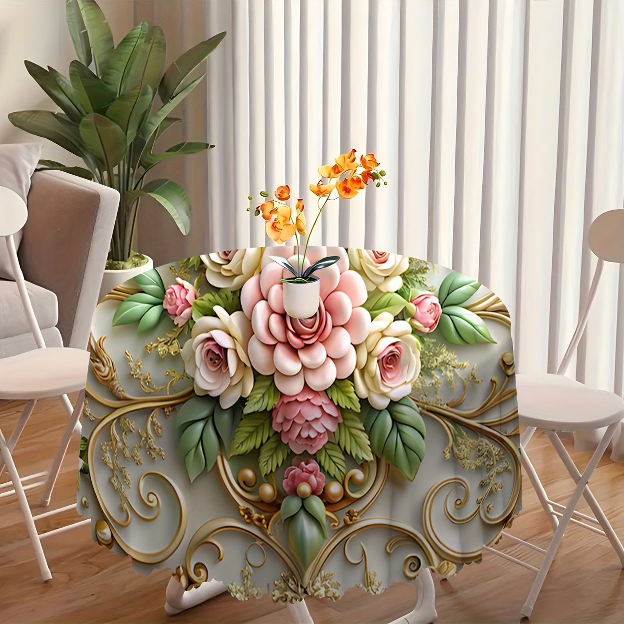 Image of 1pc, Material, Floral Theme Vintage Floral Pattern Party Tablecloth, 6 Sizes, Wrinkle-free, Home Kitchen Table Cover, Suitable For Birthday Parties And Holidays, Indoor And Outdoor Use, Home Decor