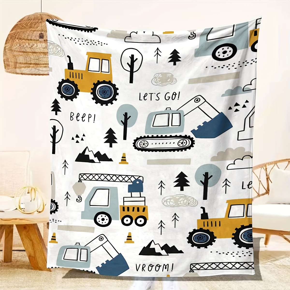 

Contemporary Excavator Flannel Fleece Blanket, , - For Sofa, Nap, , , , 200-250g, , Knitted