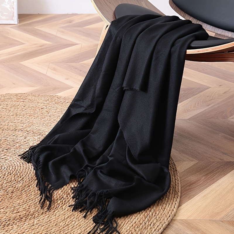 

Elegant Solid Color Tassel Scarf, Soft Warm Shawl, Simple Non-elastic Large Wrap Gifts For Eid