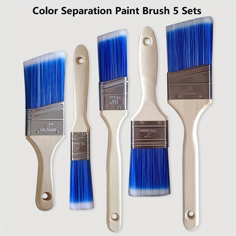 

5-piece Paint Brush Set - Flat & Angled Brushes With Metal Ferrule And Wooden Handle, Durable Plastic Fiber Bristles - Professional Painting Tools For Diy And Home Improvement