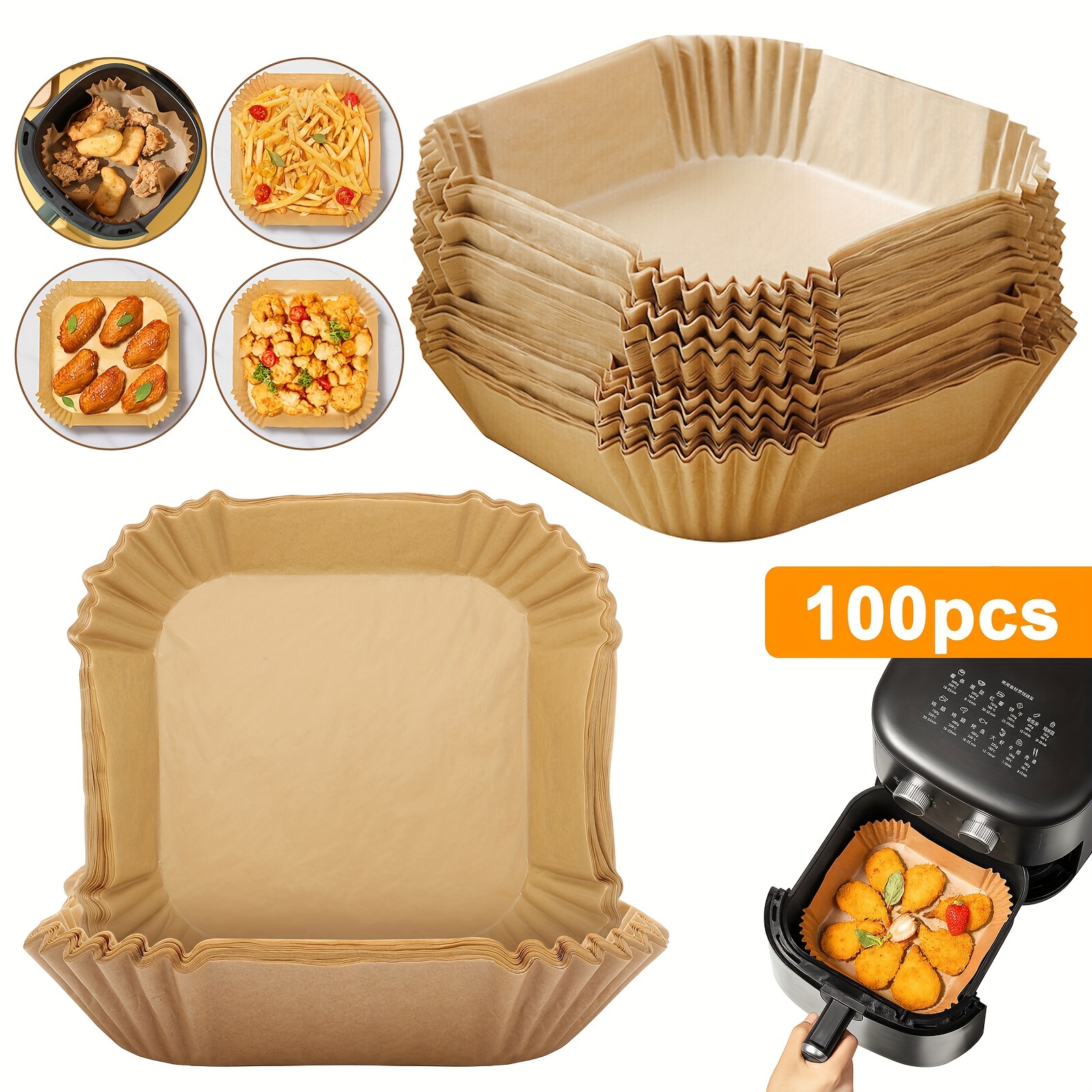 

100pcs Disposable Air Fryer Liners, Oil-proof Parchment Paper, For Basket, Tray, Oven Accessories, Kitchen Supplies