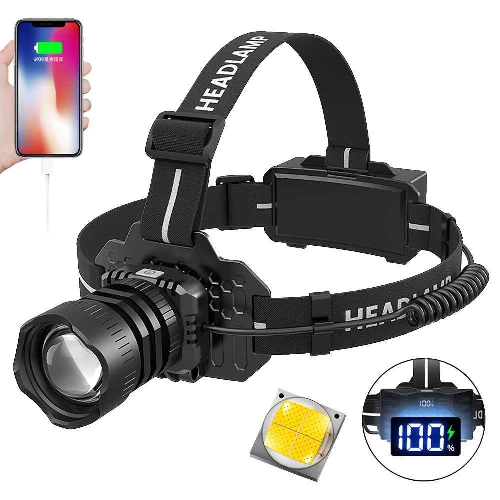 E-shop Superhelle LED-Induktions-Stirnlampe, Typ-C wiederaufladbar, 5 Beleuchtungsmodi, Camping-Stirnlampe mit rotem Licht, 90° verstellbare zoombare