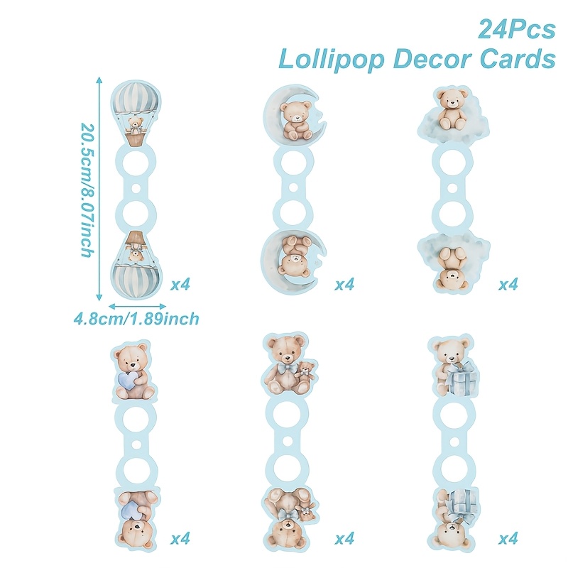 TEMU Regalo /Lui 24 pezzi, Biglietti Decorativi con - Orsetto Blu, Porta Biglietti di Carta per - a Forma di Orsetto, Decorazioni per Festa di Baby