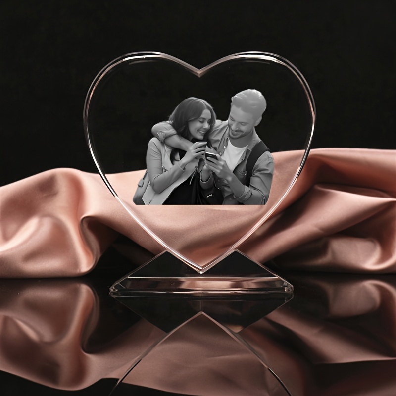 E-shop herzförmiger Foto individueller Kristallglasrahmen Ornament Büro Schlafzimmer Wohnzimmer Valentinstagsgeschenk für Familie Kollegen