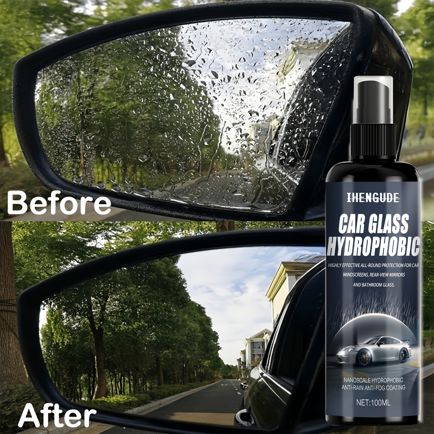 quickly effective car glass water repellent nano hydrophobic rain and fog resistant coating   and   protection for car windshields side mirrors and bathroom glass