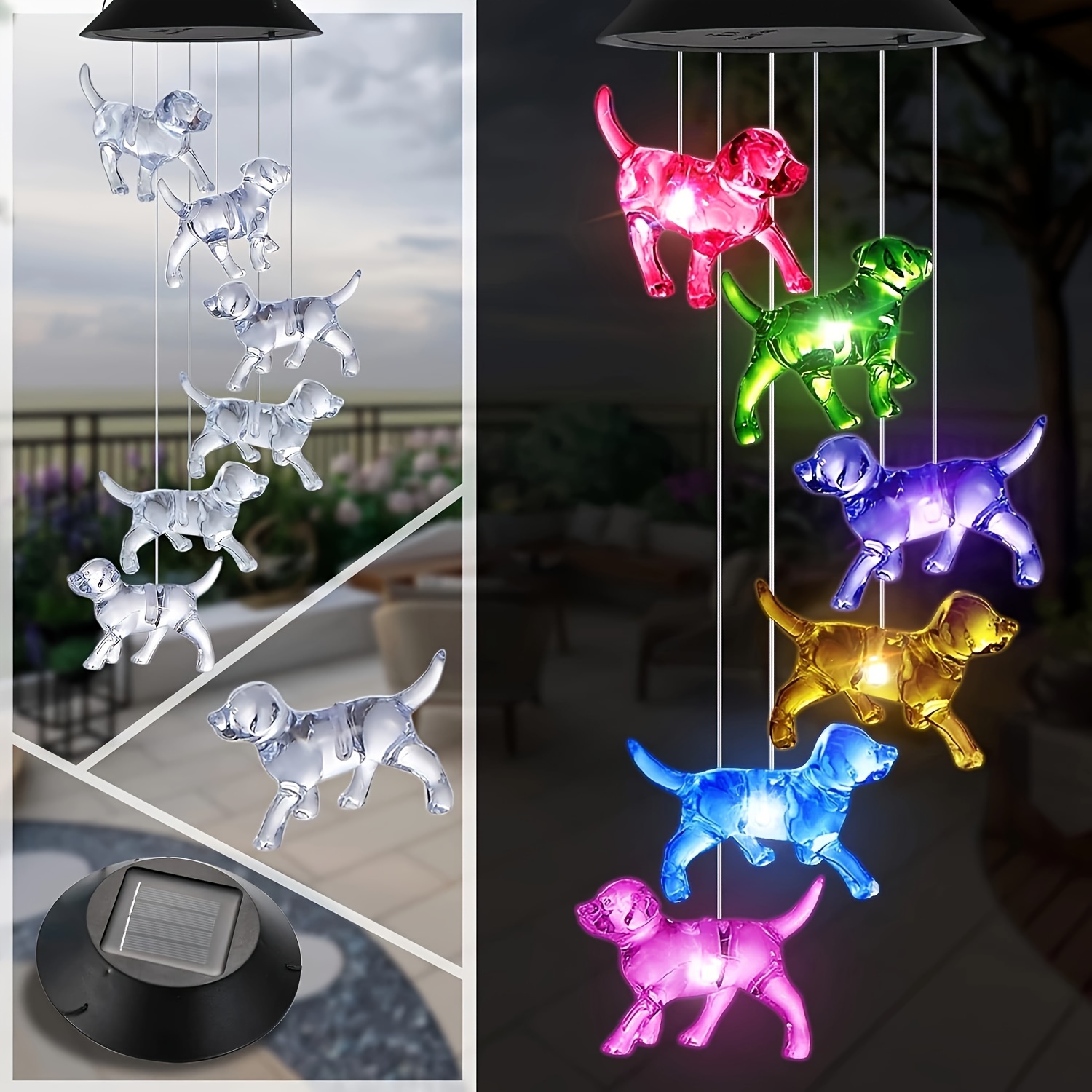 

1pc Crystal Dog Solar Wind Chimes Outdoor Color Changing Solar Powered Hanging Mobile 6led Wind Chime Lights For Home Party Yard Garden Lawn Patio Porch Deck