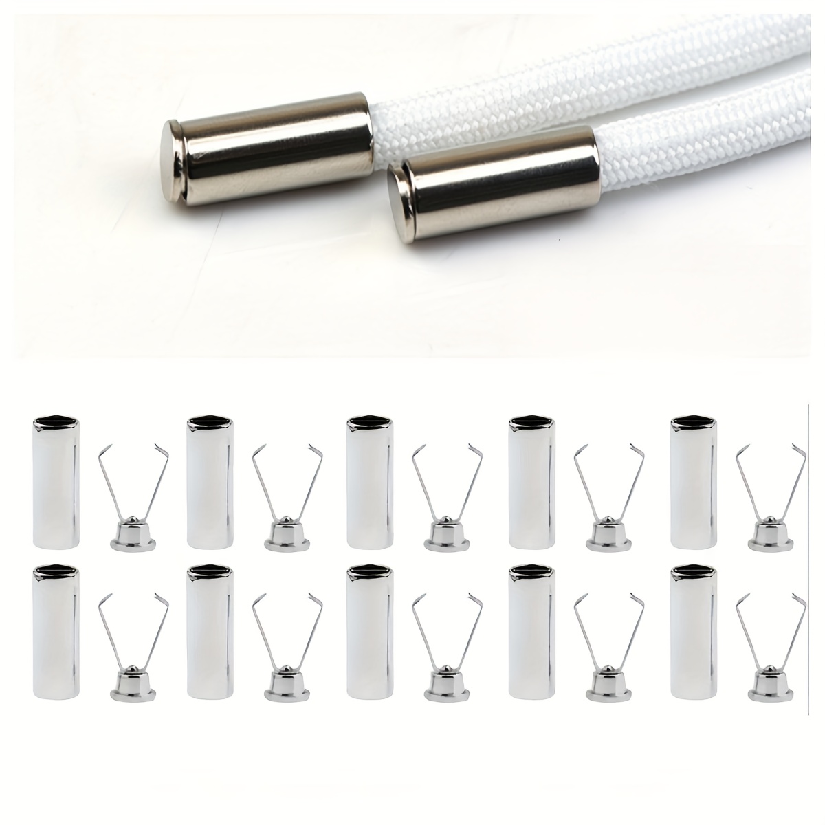 TEMU 10 Sets/Attaches de Cordon Robustes - Clips Métalliques Réglables pour Lacets de Chaussures/Sweats à Capuche/Sacs, Fixations Antidérapantes pour
