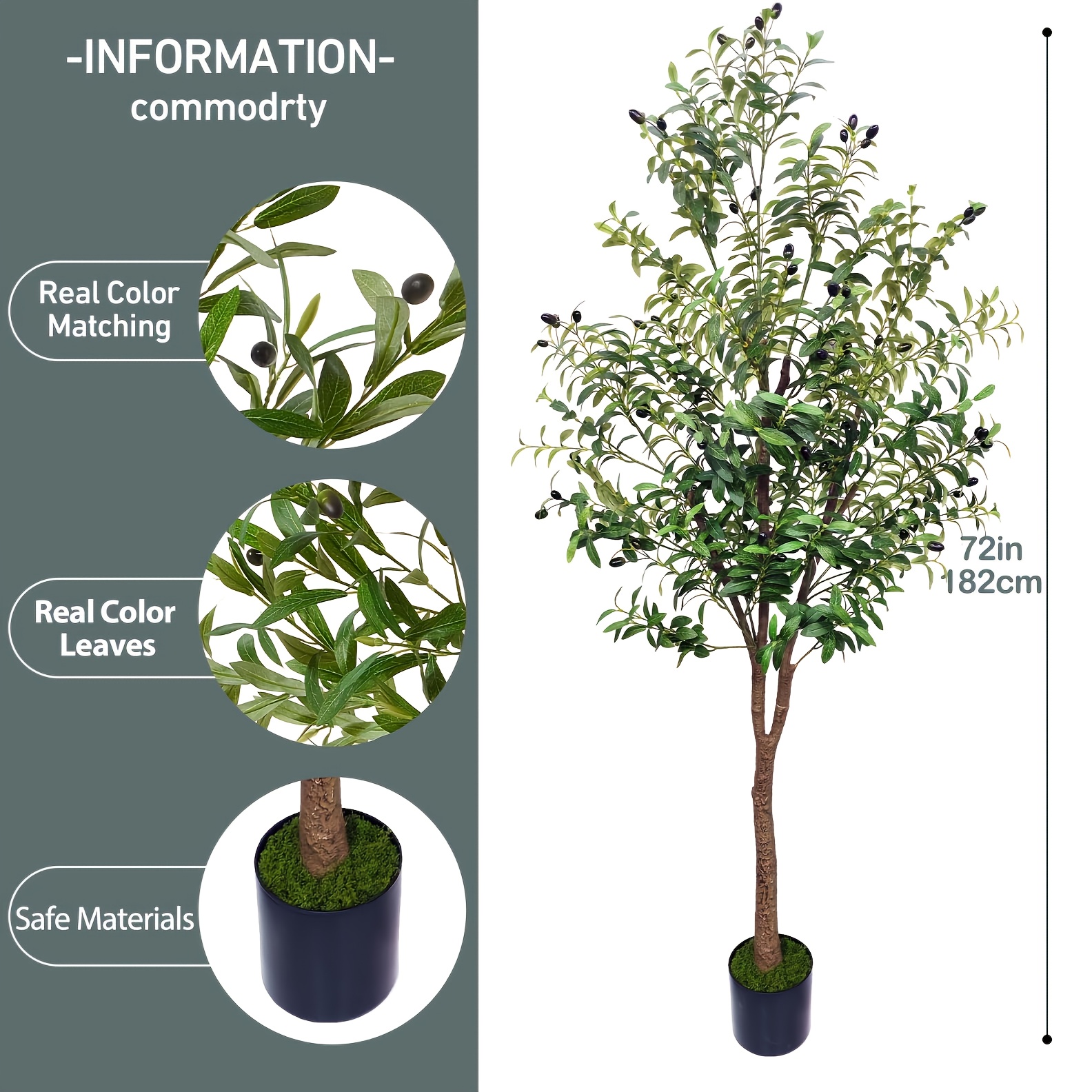 6ft Artificial Olive Tree With Planter, Tall Olive Tree Decor Featuring Large Branches, Perfect For Indoor Home, , And Floor Decoration