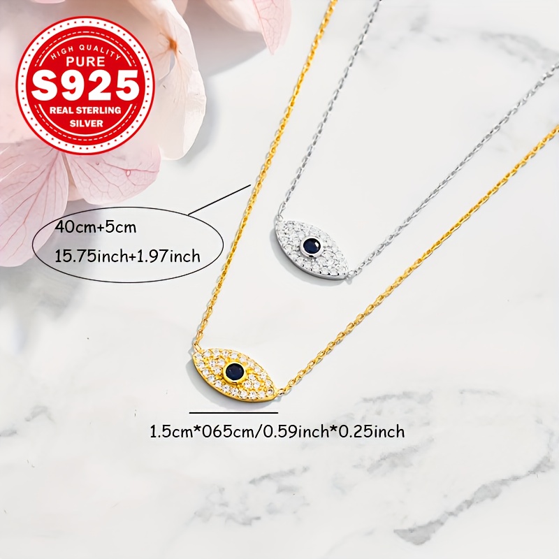 Women's S925 Silver Evil Eye Necklace with Cubic Zirconia, Protective Gift