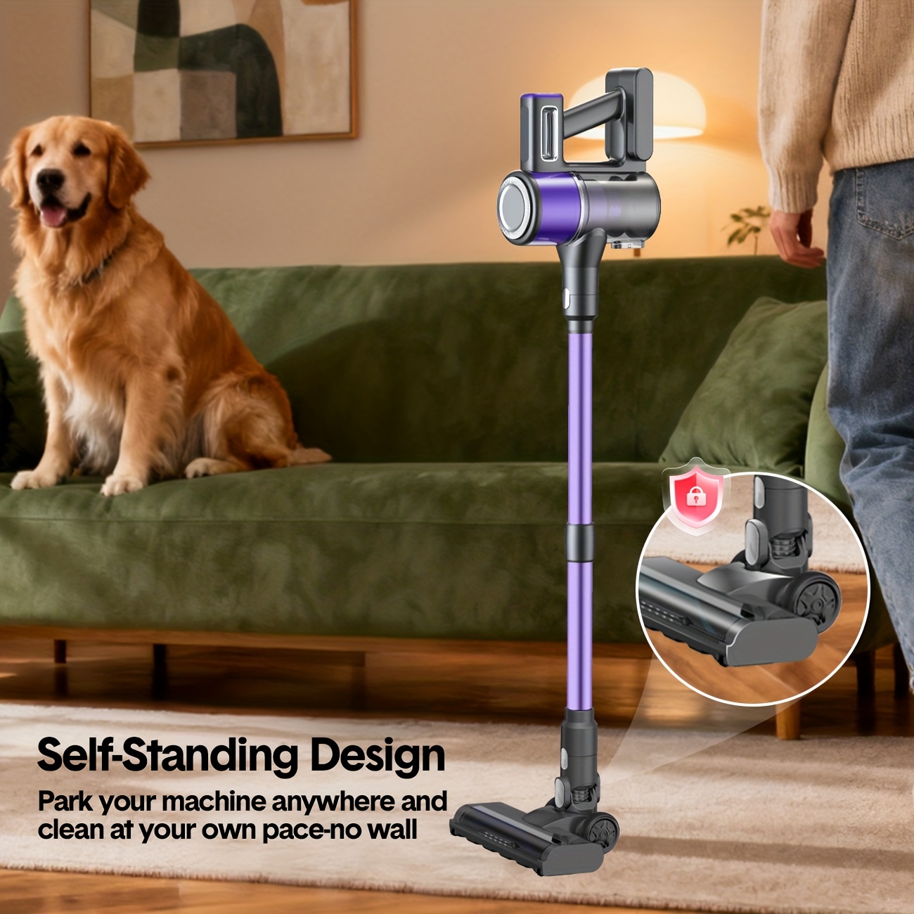 70千帕8合1无绳手持吸尘器，配备无电机，2种模式（普通/涡轮），最快长达40分钟，升级2600毫安时电池容量，防缠绕轻量刷头，超静音设计，适用于局部、硬质地板及瓷砖表面，轻松清除宠物袜子（紫色/蓝色/绿色）0