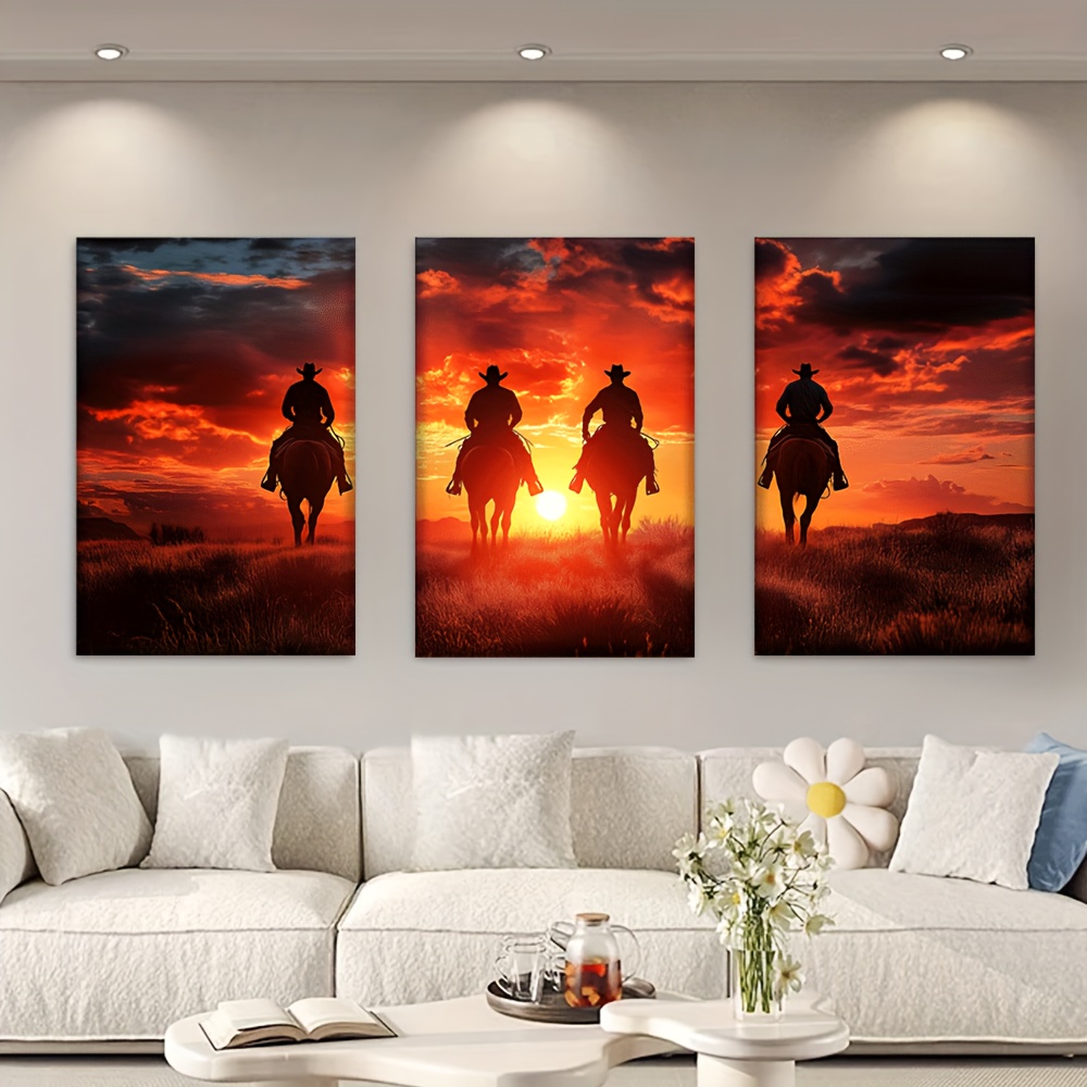 TEMU 3pcs/set, Canvas Painting--unframed, The Cowboy Rode Off Sunset, Posters And Prints, Living Room, Library, Office, Cafe, Bar, Abstract Art,
