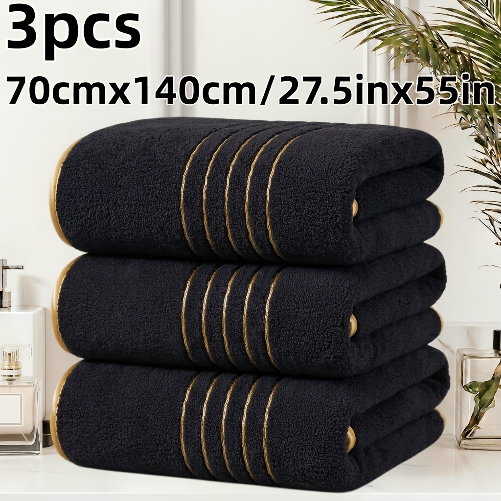 TEMU Set van 3 badhanddoeken met gouddraad, 70 cm x 140 cm, 300 GSM, verdikt , poly-jacquard gemengd materiaal, meerdere kleuren, absorberend,