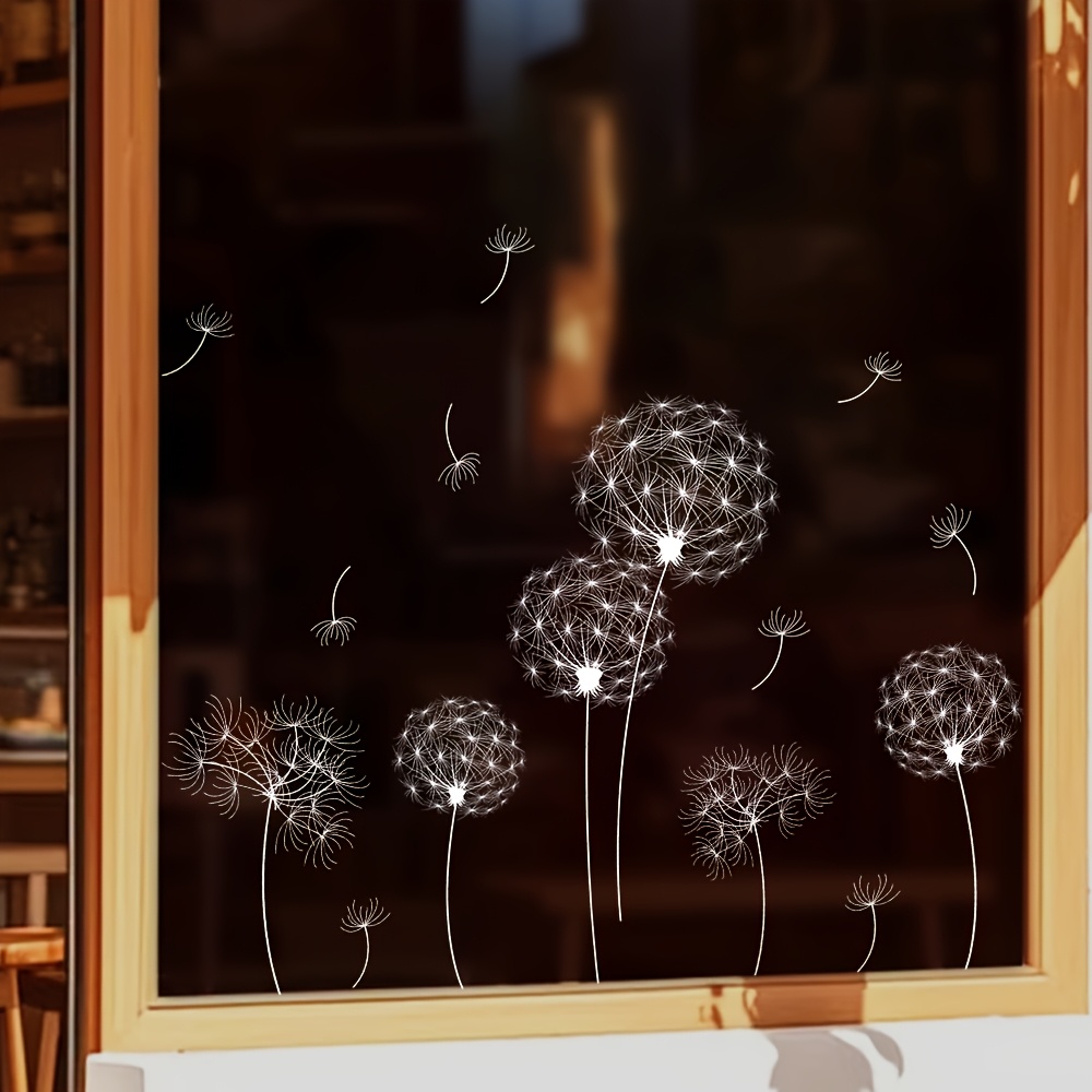 TEMU 1pc Simple Bohemian Glass Sticker, White Dandelion Floral Glass Sticker, Adhesive-free Static Window Decoration Film For Bedroom And Balcony