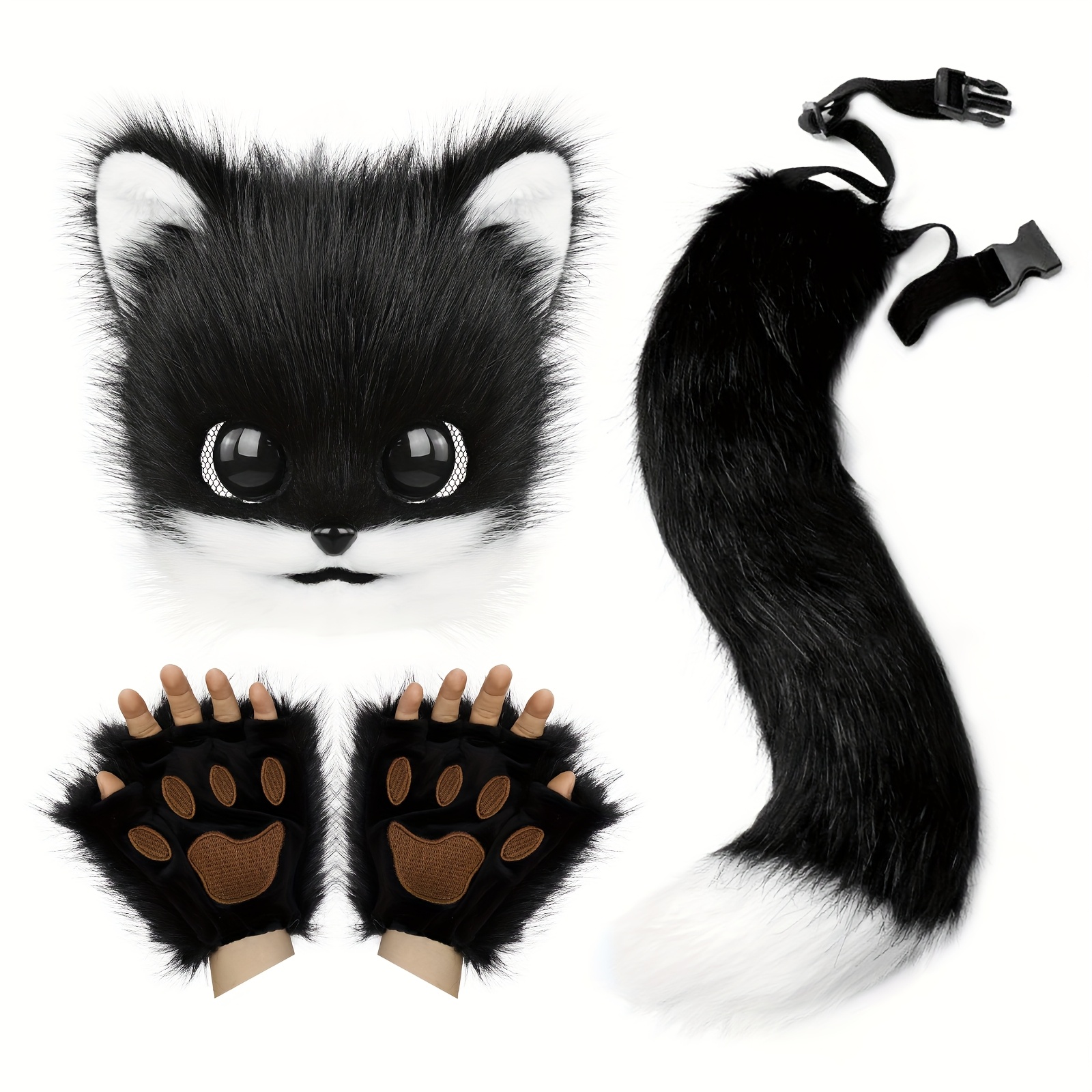 Mikovivi Katzenkostüm Set - Mit Ohren, Schwanz & Handschuhen Für Halloween & Cosplay